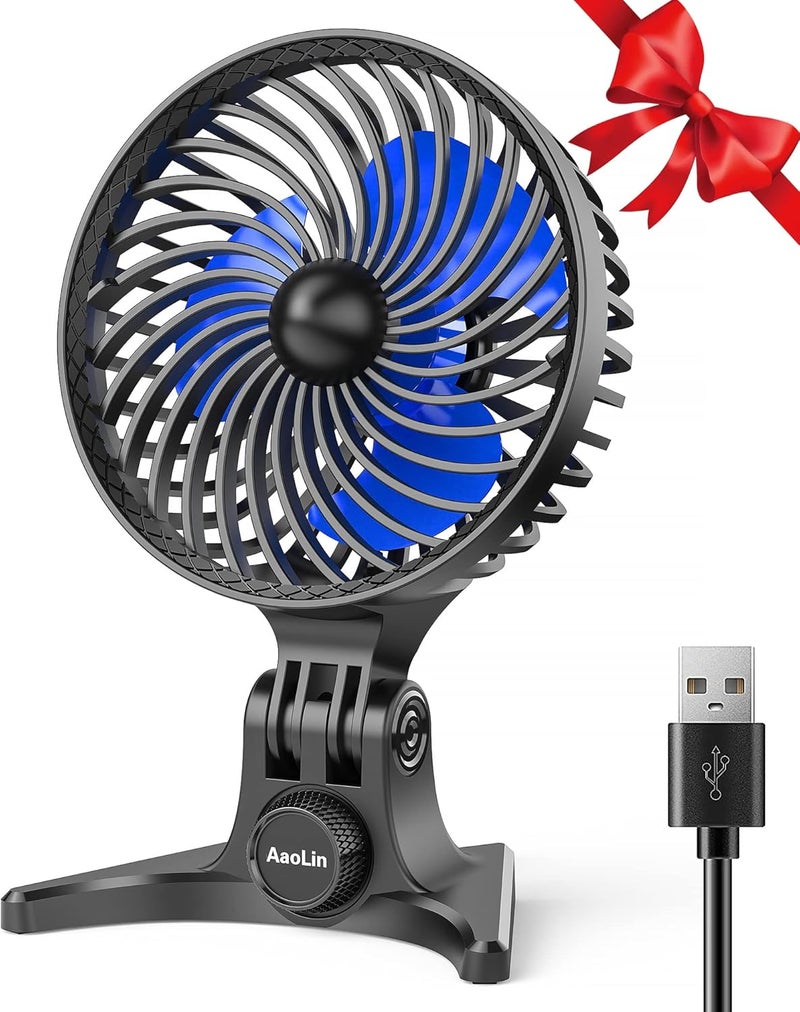 AaoLin USB Desk Fan, Small Fans with CVT Variable Speeds, Strong Cooling Airflow, Quiet Portable, Desktop Mini Personal Table Fan for Room, Home, Office, Bedroom, Blue Black - Image 1